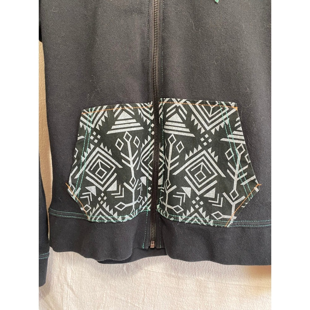 Cruel Girl Southwest Aztec Print Full Zip Hoodie Black Teal Orange Women Small - Picture 4 of 16